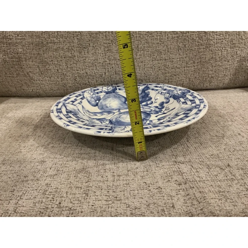 Pier 1 Imports Blue White Pasta Bowl Handcrafted Italy Fruit Lattice Ceramic 9